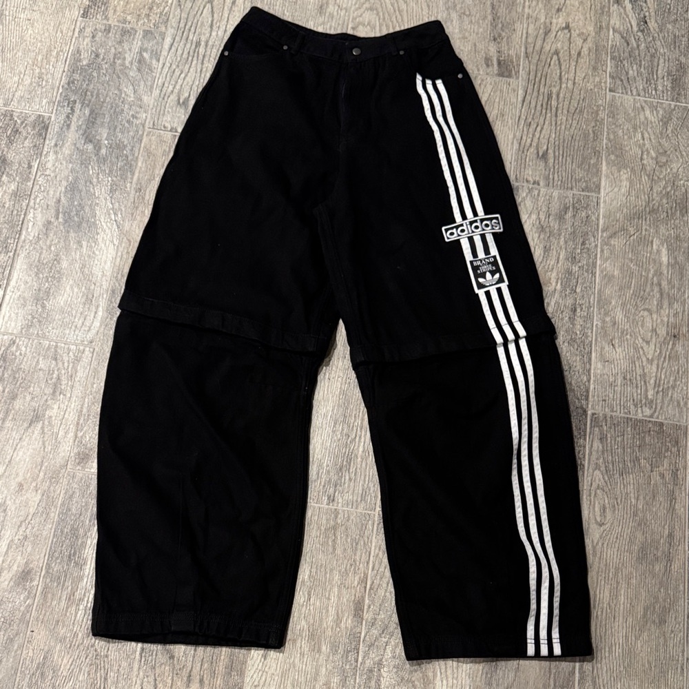 Adidas women  Black denim  with White Triple Stripes